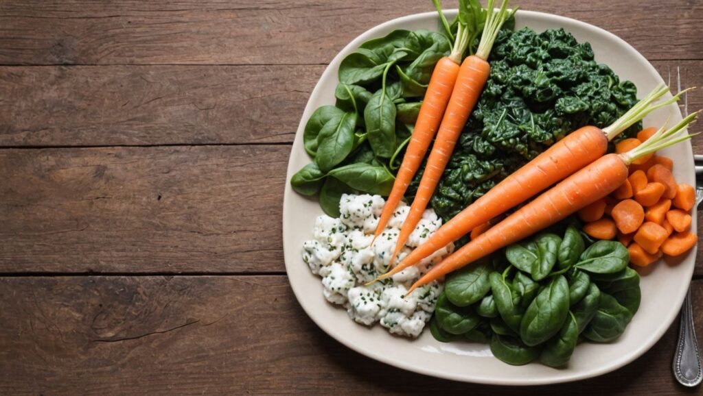 Stronger Eyes: Nutrient-rich foods for healthy vision including carrots, spinach, and fish.