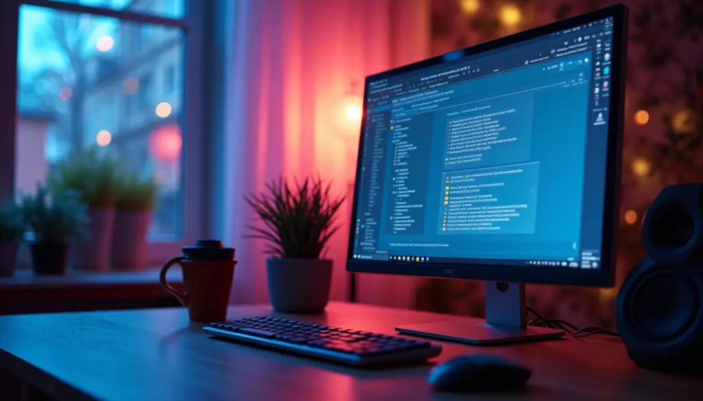 Stronger eyes: An office setup with a computer screen showing proper screen settings for reduced eye strain, well-lit and organized. Alt text: Proper screen settings and lighting to reduce digital eye strain in an office.