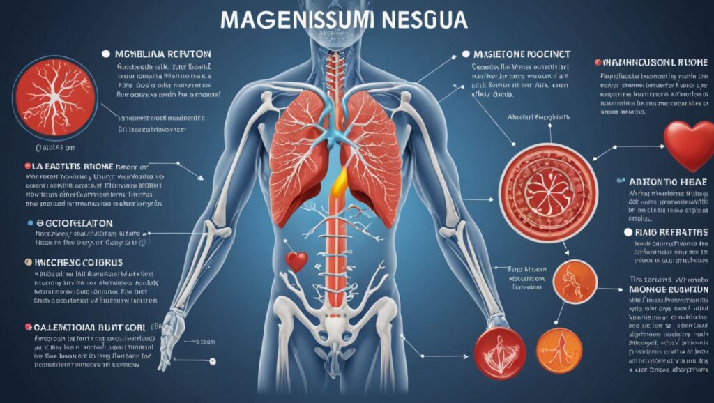 Alarming Sings: "Diagram showing the role of magnesium in energy production, muscle and nerve function, bone health, blood sugar regulation, and heart health." Alt Text: "Diagram highlighting the various roles of magnesium in the body, including energy production, muscle and nerve function, bone health, blood sugar regulation, and heart health."