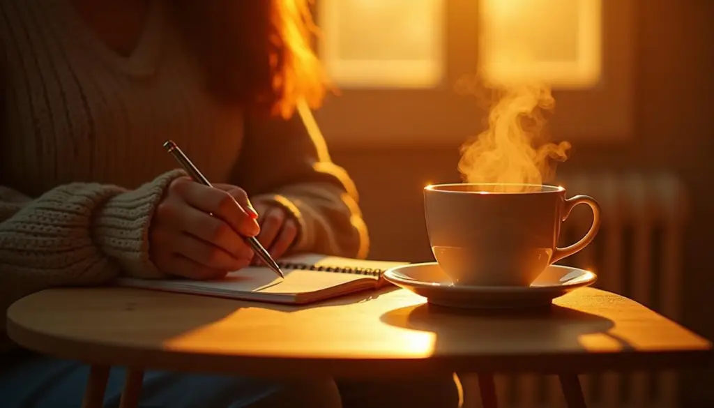Mindful Living: "A comforting and calming scene with a person practicing self-care activities like journaling or relaxing with a cup of tea."
Alt Text: A person practicing self-care activities like journaling or relaxing with a cup of tea.