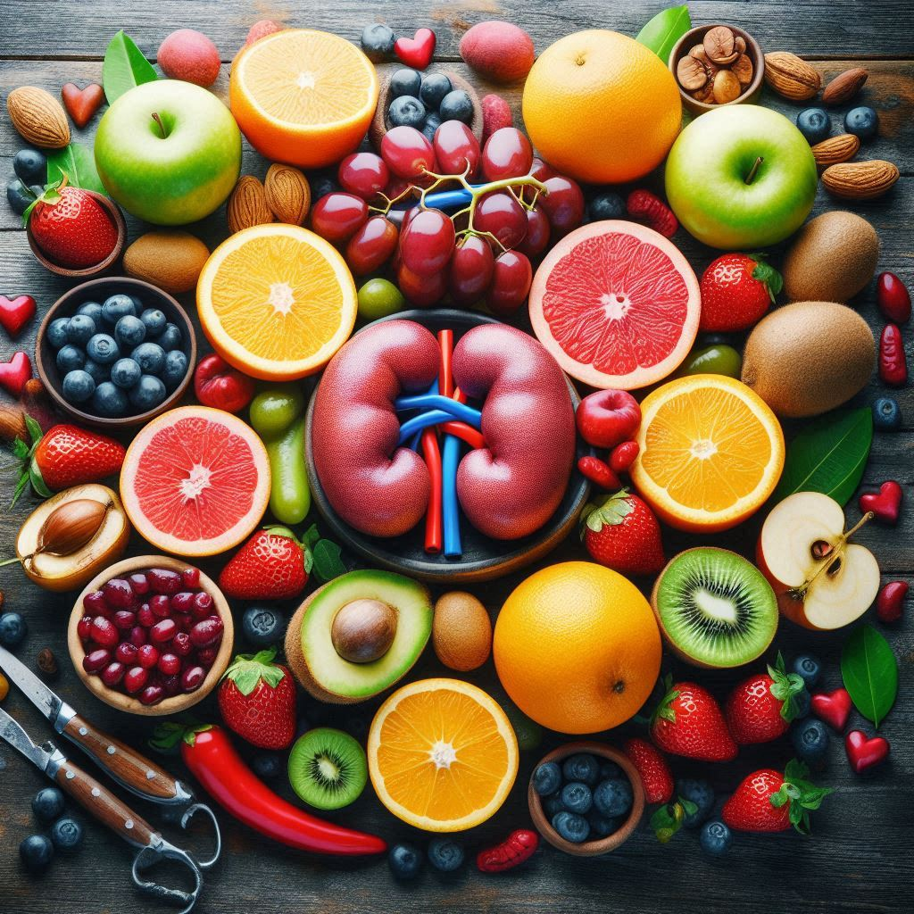 Powerful Fruits: a group of fruits and vegetables arranged in a circle