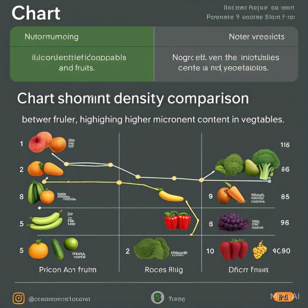 Vegetables: Nutrient Density Comparison

Image: A chart comparing the nutrient density of various vegetables and fruits.

Alt Text: "Chart showing nutrient density comparison between vegetables and fruits, highlighting higher micronutrient content in vegetables."