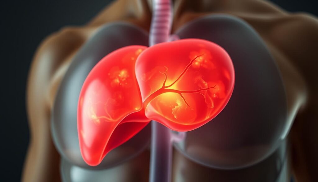 Strengthen your Liver: a human lungs with red light