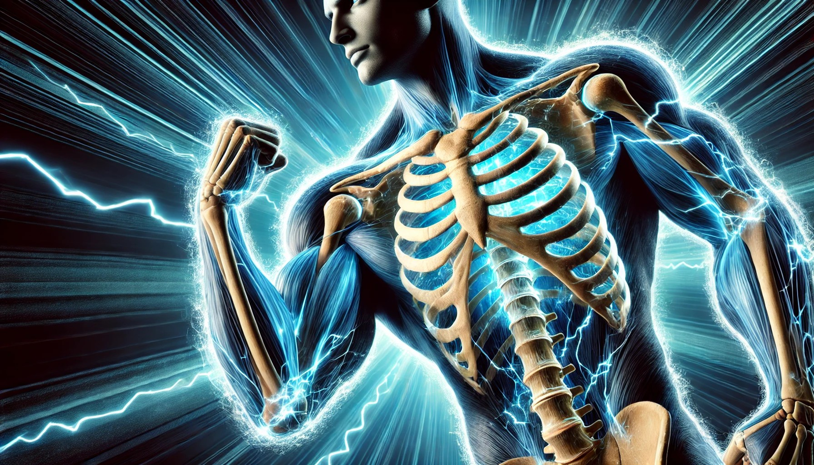 "Bone Strength" with a glowing X-ray effect and a vibrant energy aura.