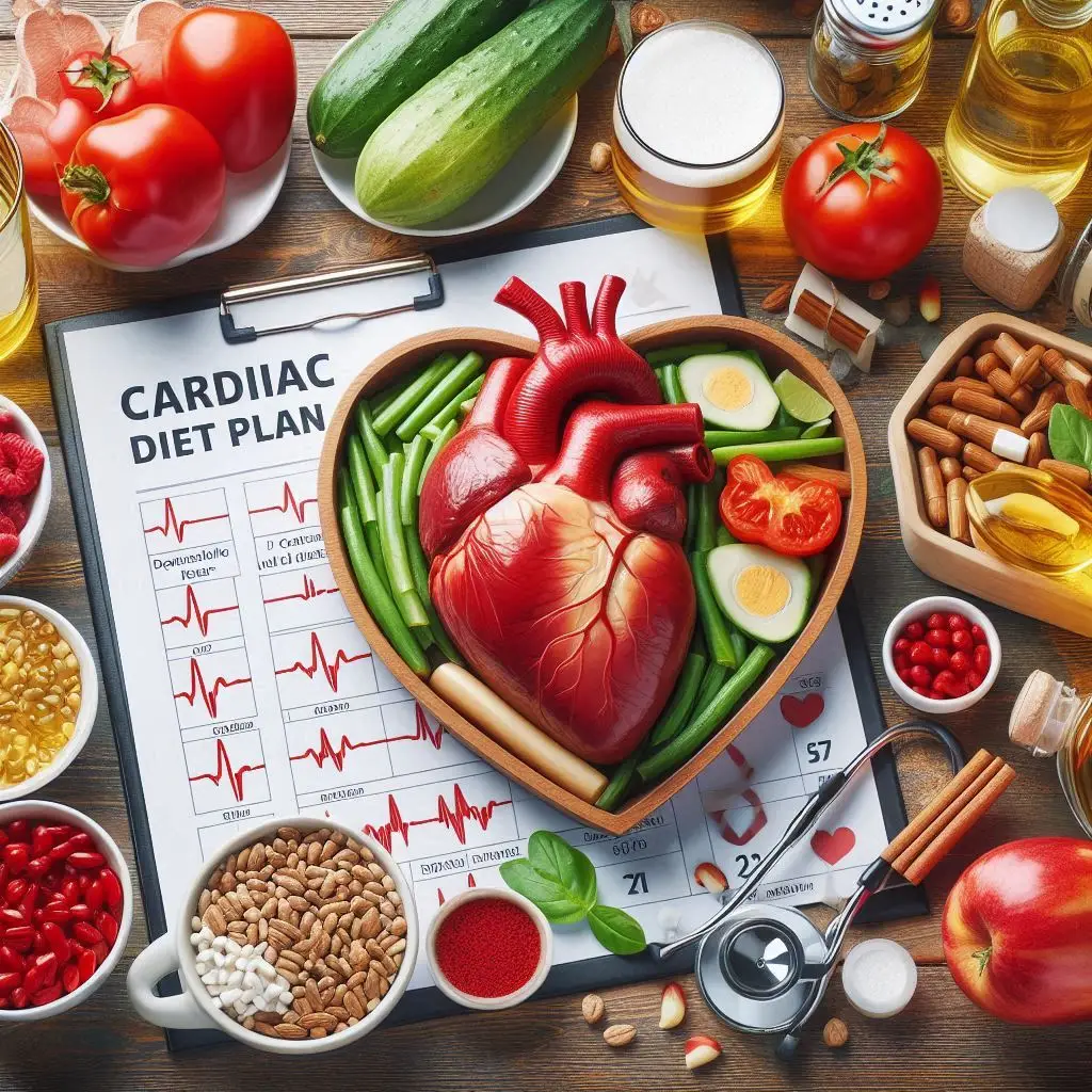 Day Cardio Diet: a heart shaped bowl with vegetables and fruits on a table