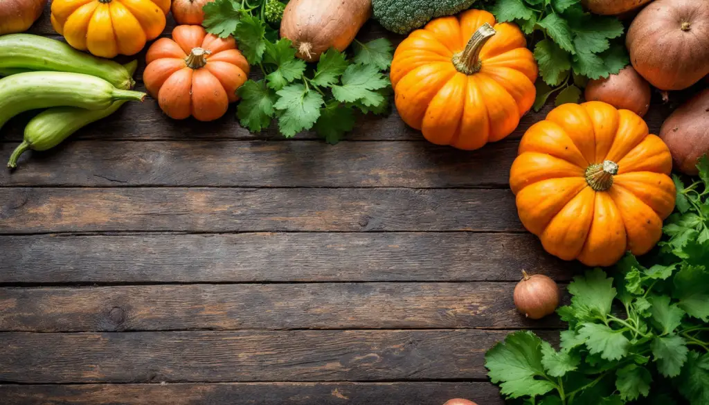 Chaitra Navratri: "Fresh vegetables suitable for Navratri fasting, including bottle gourd, pumpkin, and sweet potatoes, displayed on a wooden table."