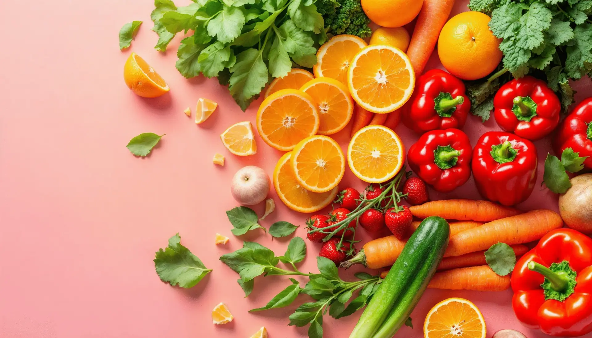 Powerful Nutrients: A colorful assortment of nutrient-rich fruits and vegetables, emphasizing health and wellness.