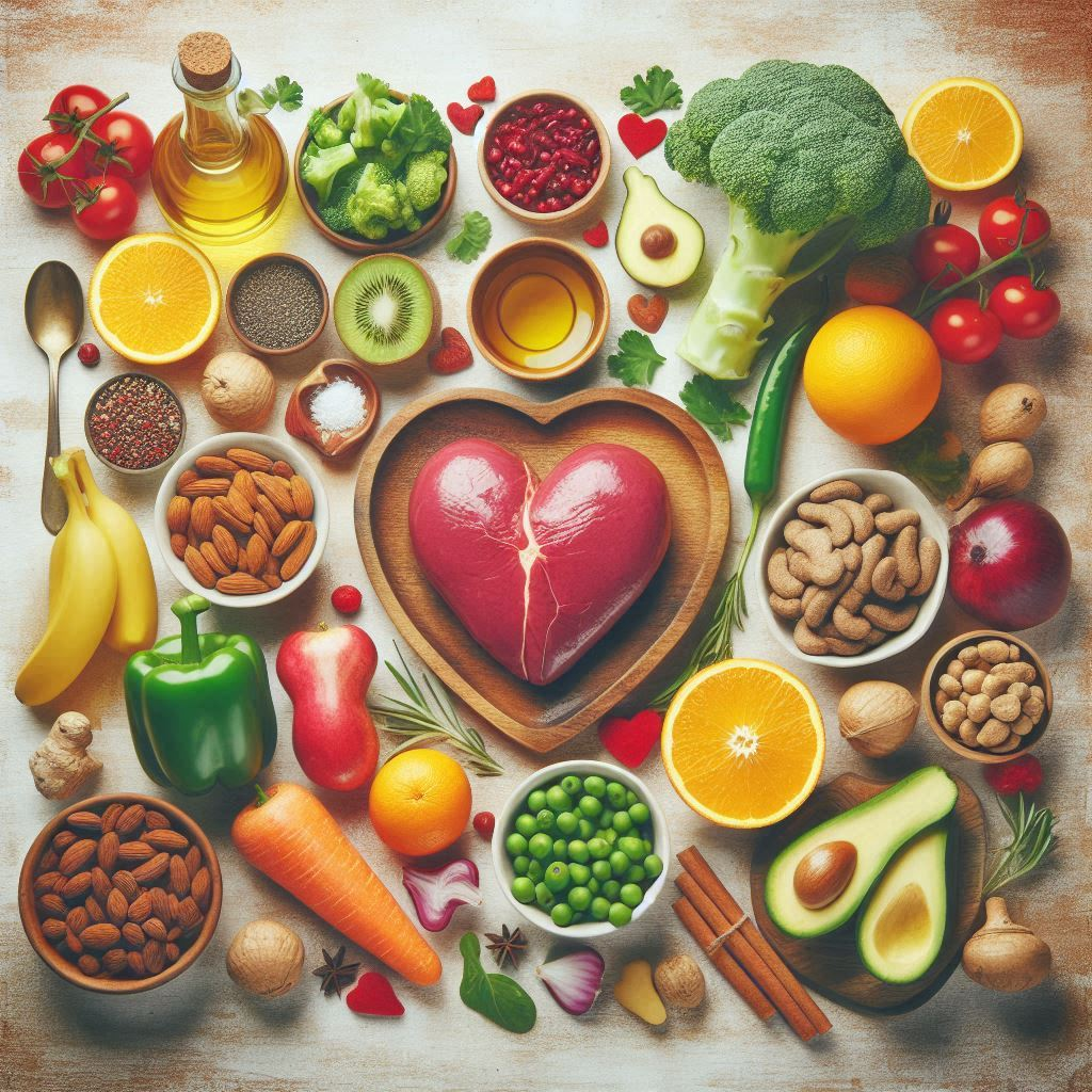 Essential Foods: a heart shaped object surrounded by various foods