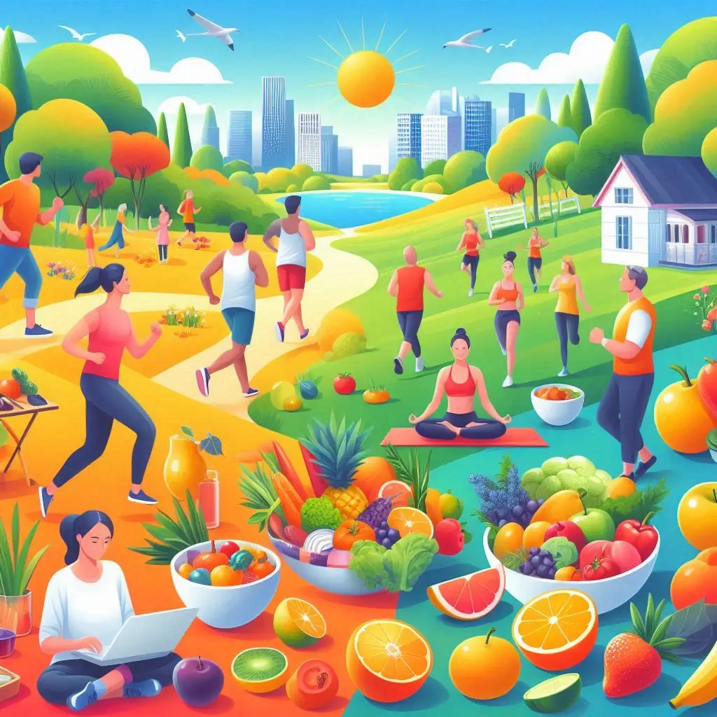 "Proven tips for healthy living: An infographic featuring seven key wellness tips depicted through icons and vibrant colors, emphasizing fitness, nutrition, and holistic health for all age groups."