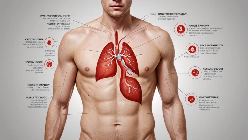 Spleen removal: a man with a diagram of lungs and organs