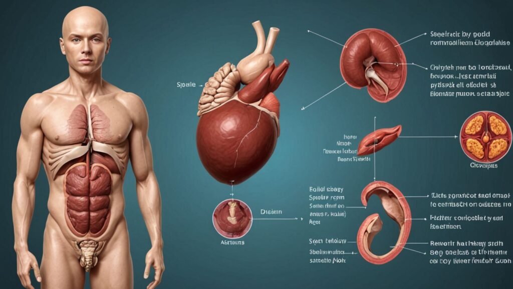 Spleen removal: "Infographic showing a healthy spleen and its anatomical position alongside a depiction of the site post-spleen removal."