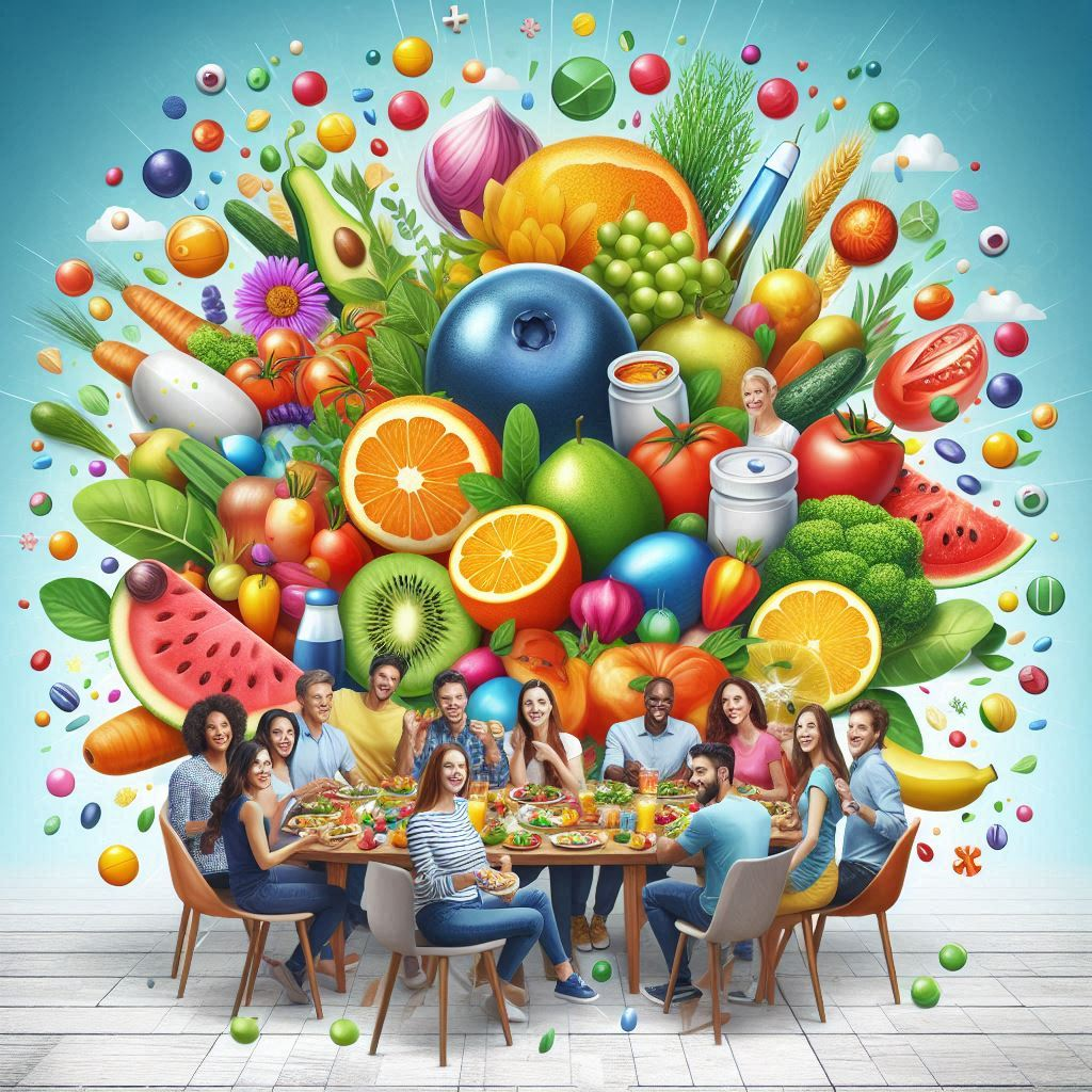 Vital Amino Acids: a group of people sitting at a table with food around them