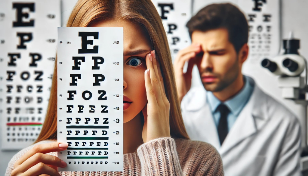 "Vision loss warning signs depicted with illustrative icons for symptoms like blurred vision, light sensitivity, and peripheral vision changes."