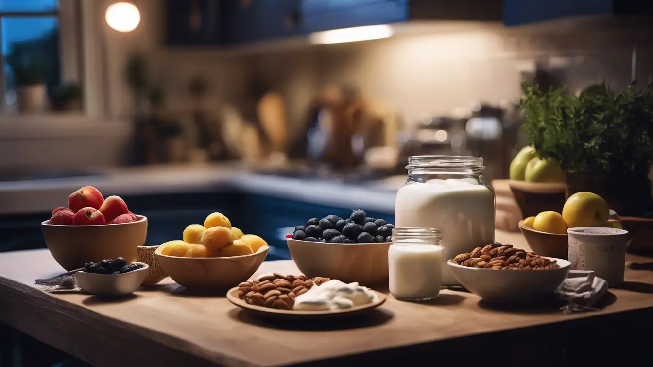 Midnight hunger cravings: Delicious and easy-to-prepare snacks on a cozy kitchen counter.