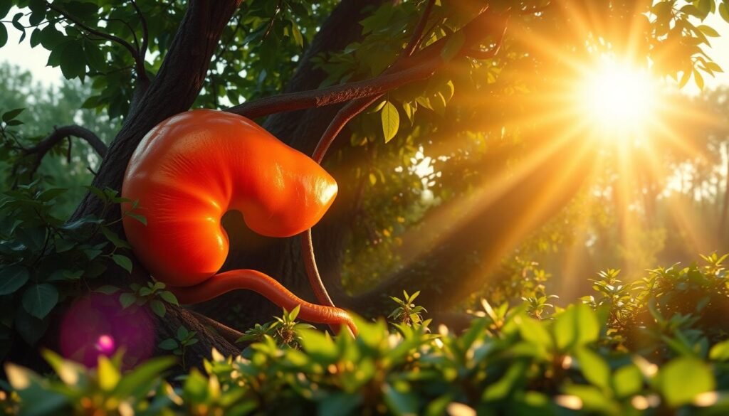 Yoga poses to Heal: a large orange object in a tree