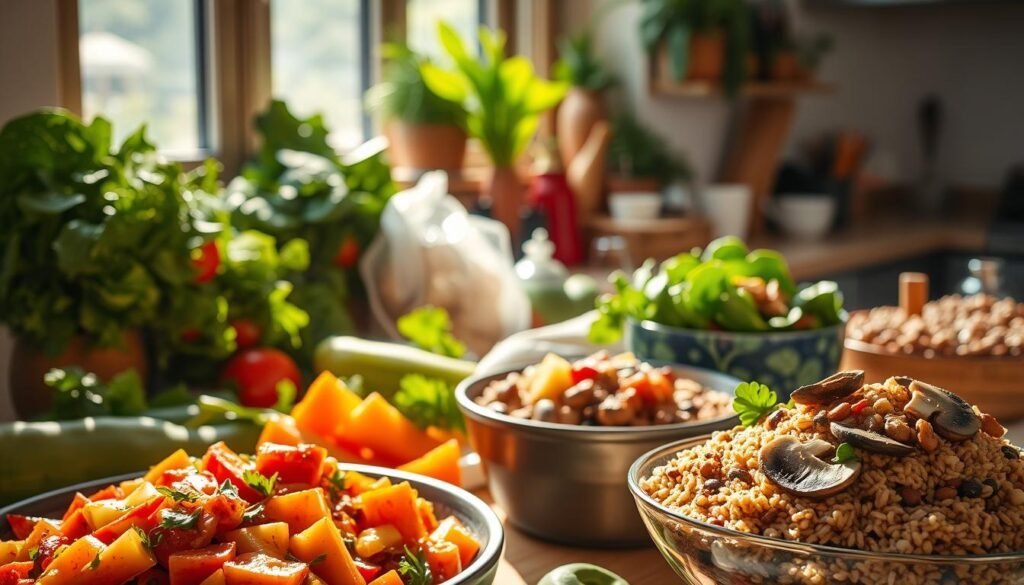 a table full of plant-based meals 