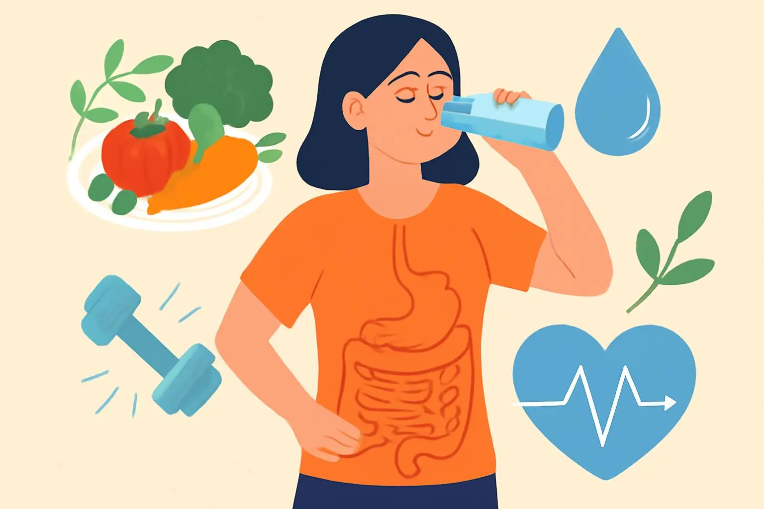 Enlargement of the bowel illustrated with colon diagram and 9 wellness tips for restoring digestive health and vitality